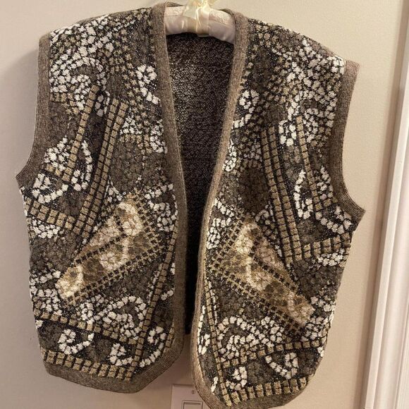 Vintage Made in France Mosaic Wool Vest Brown - Picture 6 of 13